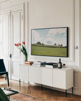 Lake District IV by Laura Marshall. shown as a framed stretched canvas in a living room above a console. Available as a archival giclee rolled canvas, fine art paper, or poster print. SKU 63274i.