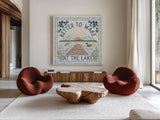 Lakeside Days II by Laura Marshall. Shown as extra-large giant wall art in a modern living room. Available as an archival giclee rolled canvas, fine art paper, or poster print. SKU 84684a.