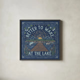 Lakeside Days II Blue by Laura Marshall. Shown in a sleek black glass frame for a contemporary gallery look. Available as an archival giclee rolled canvas, fine art paper, or poster print. SKU 84696a.