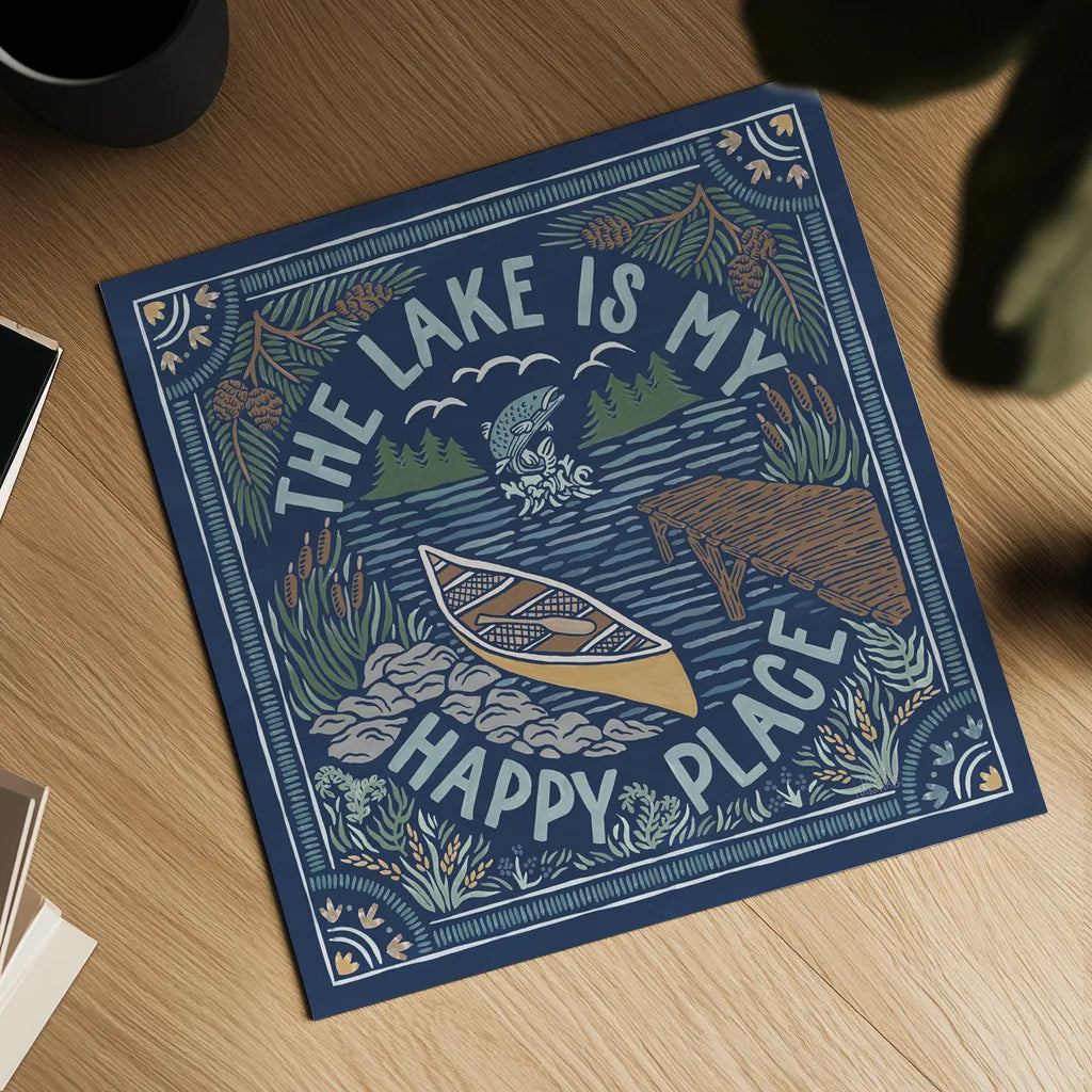Lakeside Days III Blue by Laura Marshall. Shown as a detailed flat fine art print, highlighting archival giclee quality. Available as an archival giclee rolled canvas, fine art paper, or poster print. SKU 84697a.