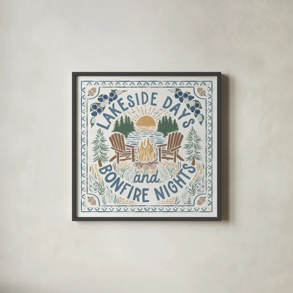 Lakeside Days IV by Laura Marshall. Shown in a sleek black glass frame for a contemporary gallery look. Available as an archival giclee rolled canvas, fine art paper, or poster print. SKU 84686a.