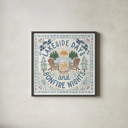 Lakeside Days IV by Laura Marshall. Shown in a sleek black glass frame for a contemporary gallery look. Available as an archival giclee rolled canvas, fine art paper, or poster print. SKU 84686a.