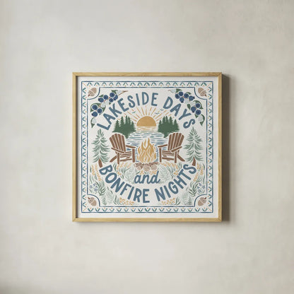 Lakeside Days IV by Laura Marshall. Shown in a natural wood glass frame for a timeless modern aesthetic. Available as an archival giclee rolled canvas, fine art paper, or poster print. SKU 84686a.