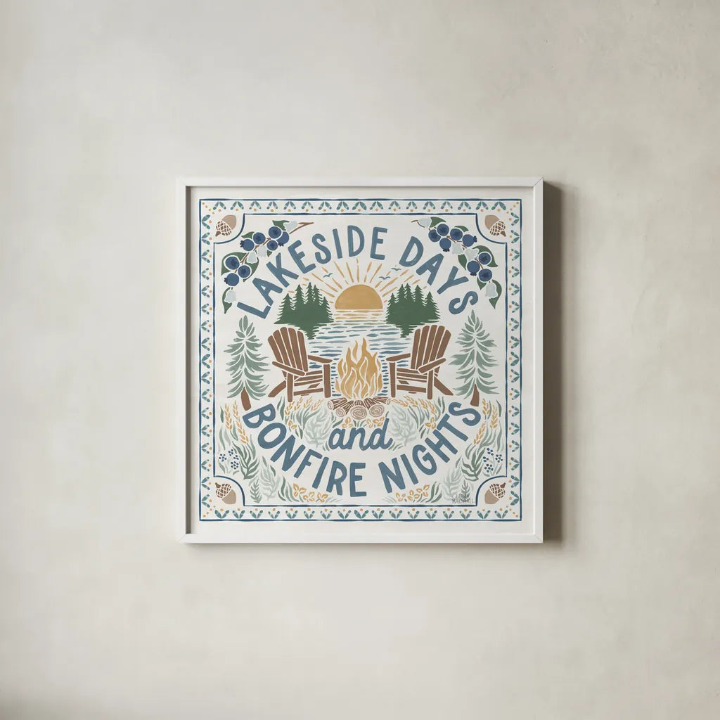 Lakeside Days IV by Laura Marshall. Shown in a crisp white glass frame for a clean and minimalist style. Available as an archival giclee rolled canvas, fine art paper, or poster print. SKU 84686a.