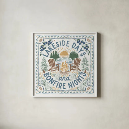 Lakeside Days IV by Laura Marshall. Shown in a crisp white glass frame for a clean and minimalist style. Available as an archival giclee rolled canvas, fine art paper, or poster print. SKU 84686a.