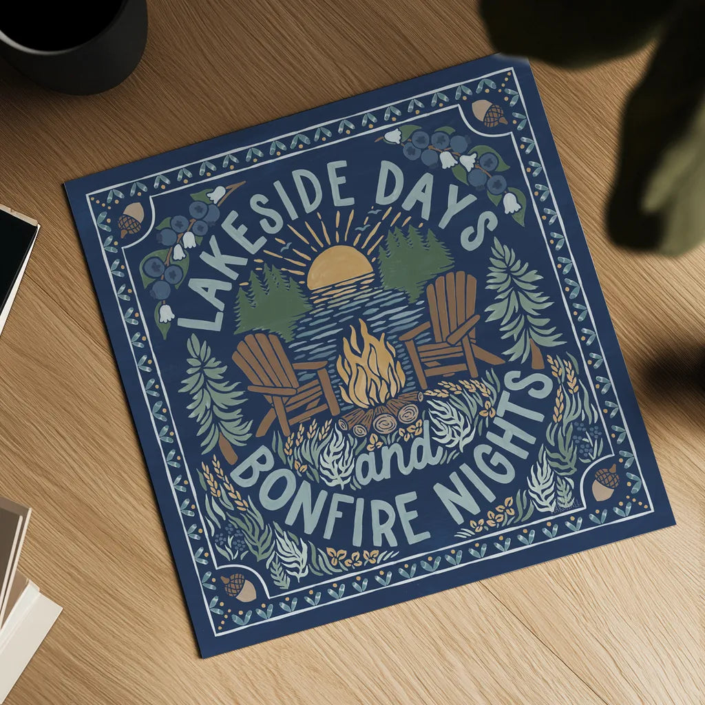 Lakeside Days IV Blue by Laura Marshall. Shown as a detailed flat fine art print, highlighting archival giclee quality. Available as an archival giclee rolled canvas, fine art paper, or poster print. SKU 84698a.