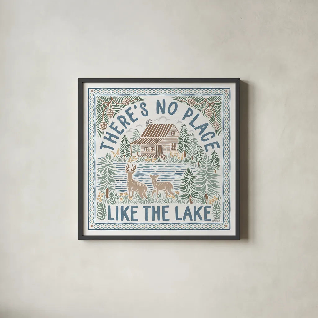 Lakeside Days V by Laura Marshall. Shown in a sleek black glass frame for a contemporary gallery look. Available as an archival giclee rolled canvas, fine art paper, or poster print. SKU 84687a.