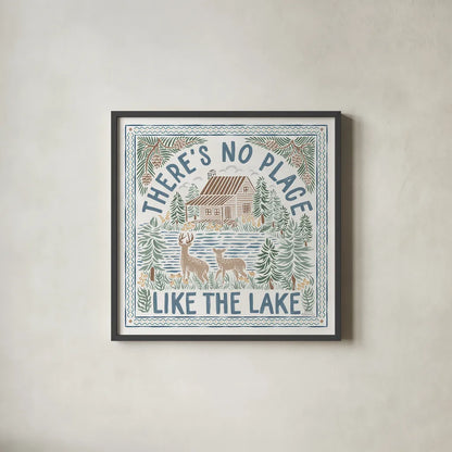 Lakeside Days V by Laura Marshall. Shown in a sleek black glass frame for a contemporary gallery look. Available as an archival giclee rolled canvas, fine art paper, or poster print. SKU 84687a.
