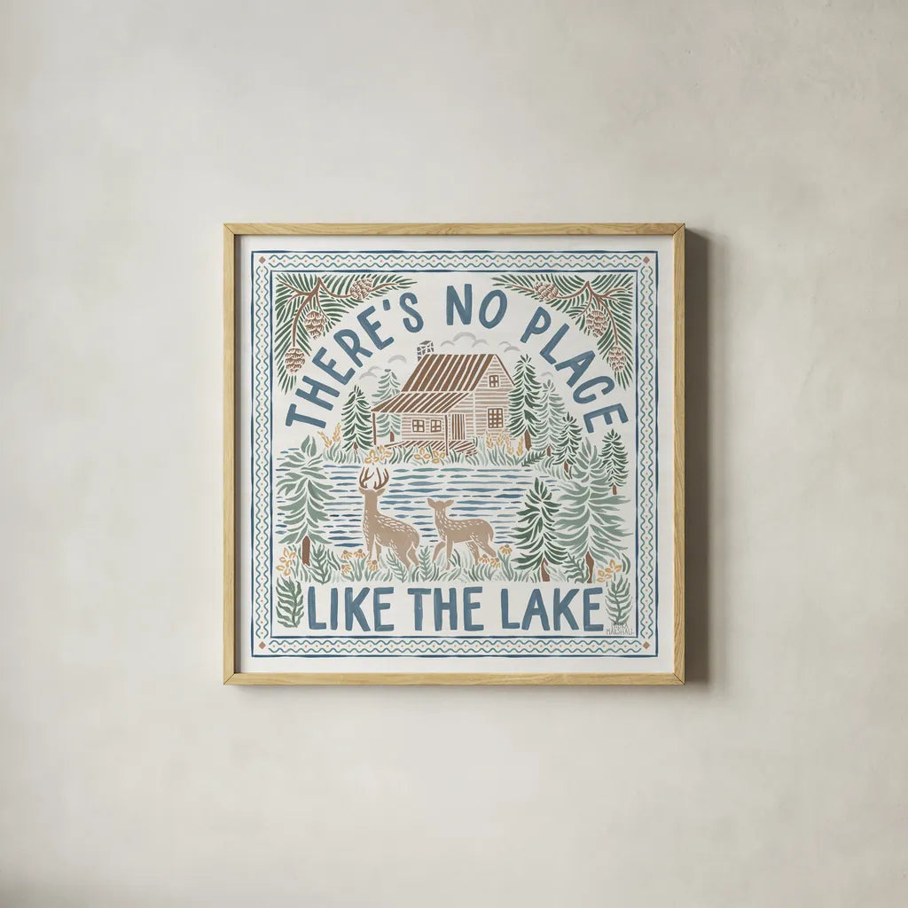 Lakeside Days V by Laura Marshall. Shown in a natural wood glass frame for a timeless modern aesthetic. Available as an archival giclee rolled canvas, fine art paper, or poster print. SKU 84687a.