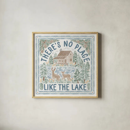 Lakeside Days V by Laura Marshall. Shown in a natural wood glass frame for a timeless modern aesthetic. Available as an archival giclee rolled canvas, fine art paper, or poster print. SKU 84687a.