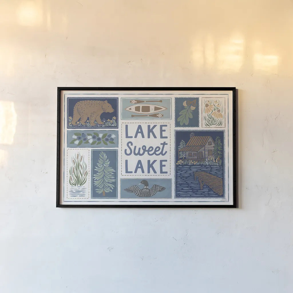 Lakeside Days VI by Laura Marshall. shown as a paper print in a black flame. Available as a archival giclee rolled canvas, fine art paper, or poster print. SKU 84688i.