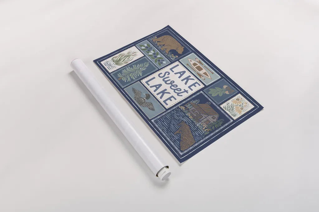 Lakeside Days VI Blue by Laura Marshall. shown as a rolled paper print. Available as archival giclee rolled canvas, fine art paper, or poster print. SKU 84700i.