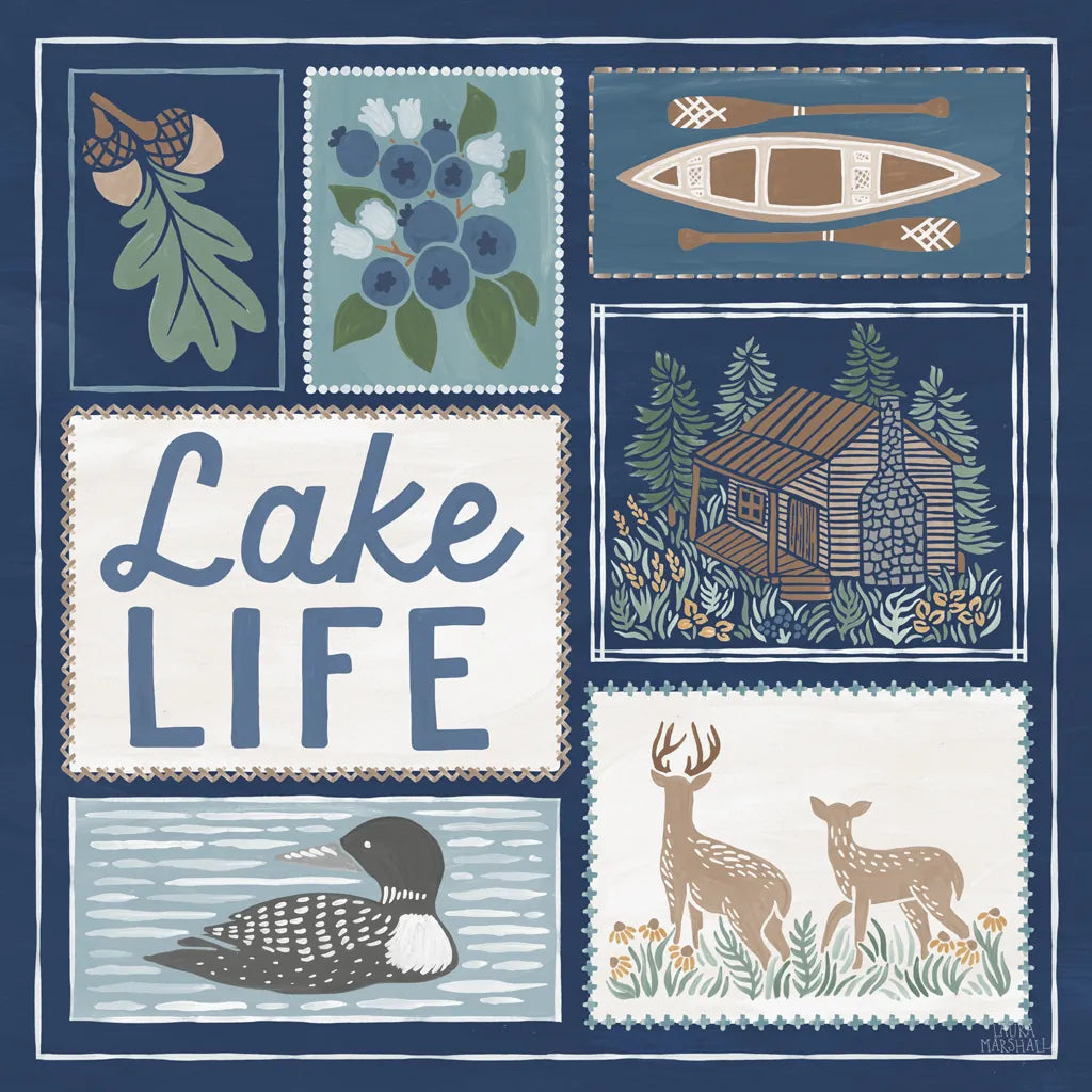 Lakeside Days VII Blue by Laura Marshall. SKU 84701a. Archival Giclee Fine art print for wall decor.