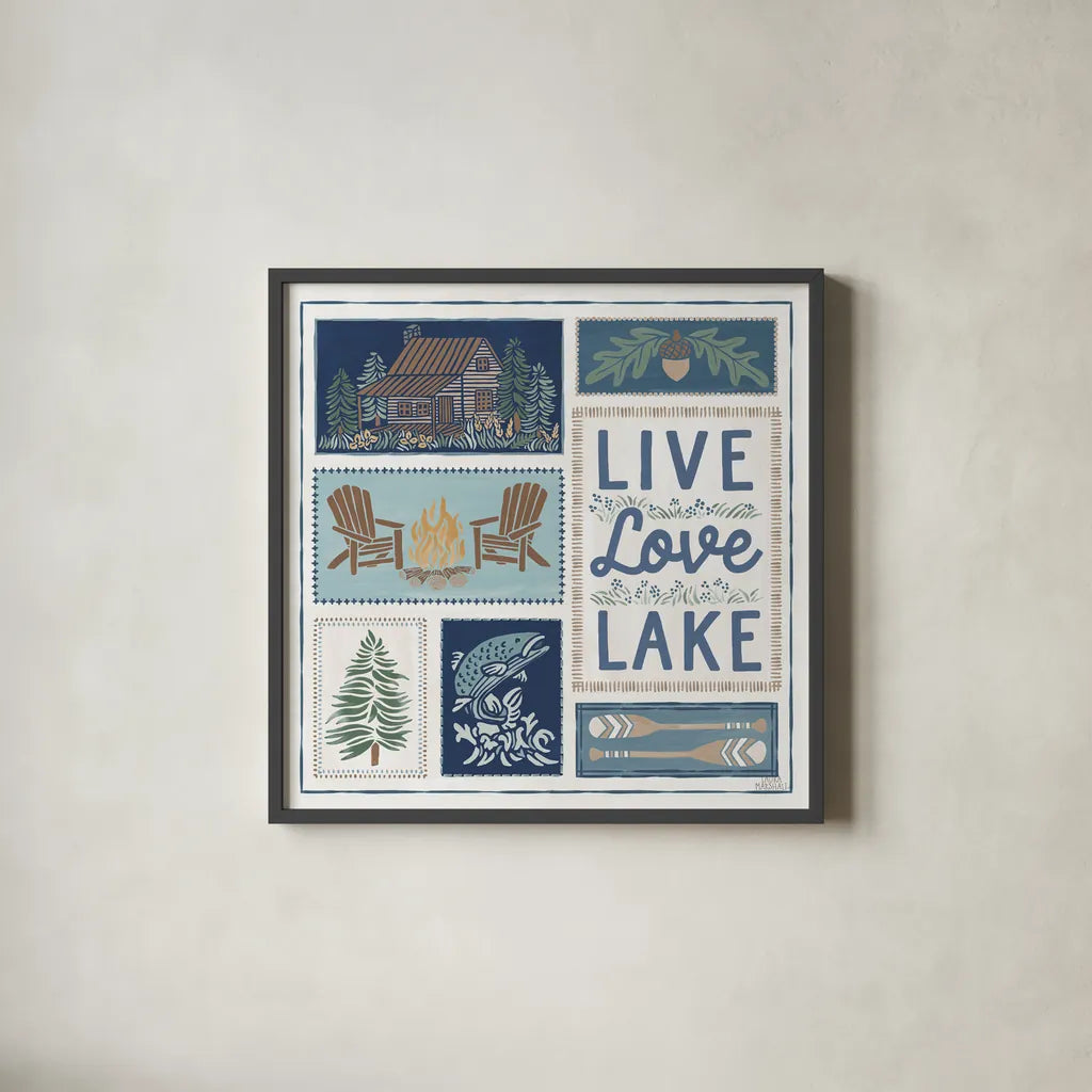 Lakeside Days VIII by Laura Marshall. Shown in a sleek black glass frame for a contemporary gallery look. Available as an archival giclee rolled canvas, fine art paper, or poster print. SKU 84690a.