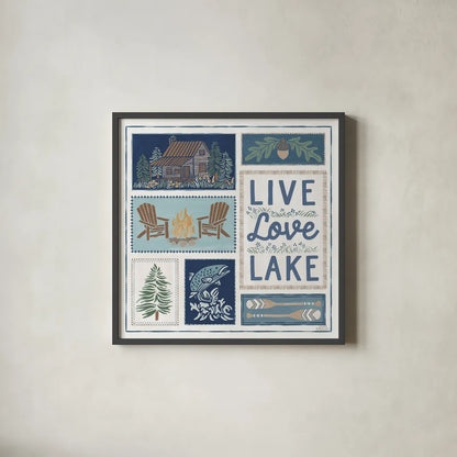 Lakeside Days VIII by Laura Marshall. Shown in a sleek black glass frame for a contemporary gallery look. Available as an archival giclee rolled canvas, fine art paper, or poster print. SKU 84690a.