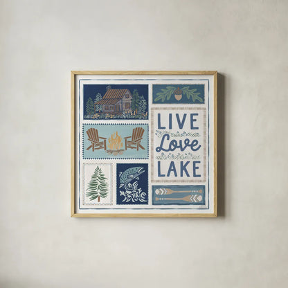 Lakeside Days VIII by Laura Marshall. Shown in a natural wood glass frame for a timeless modern aesthetic. Available as an archival giclee rolled canvas, fine art paper, or poster print. SKU 84690a.