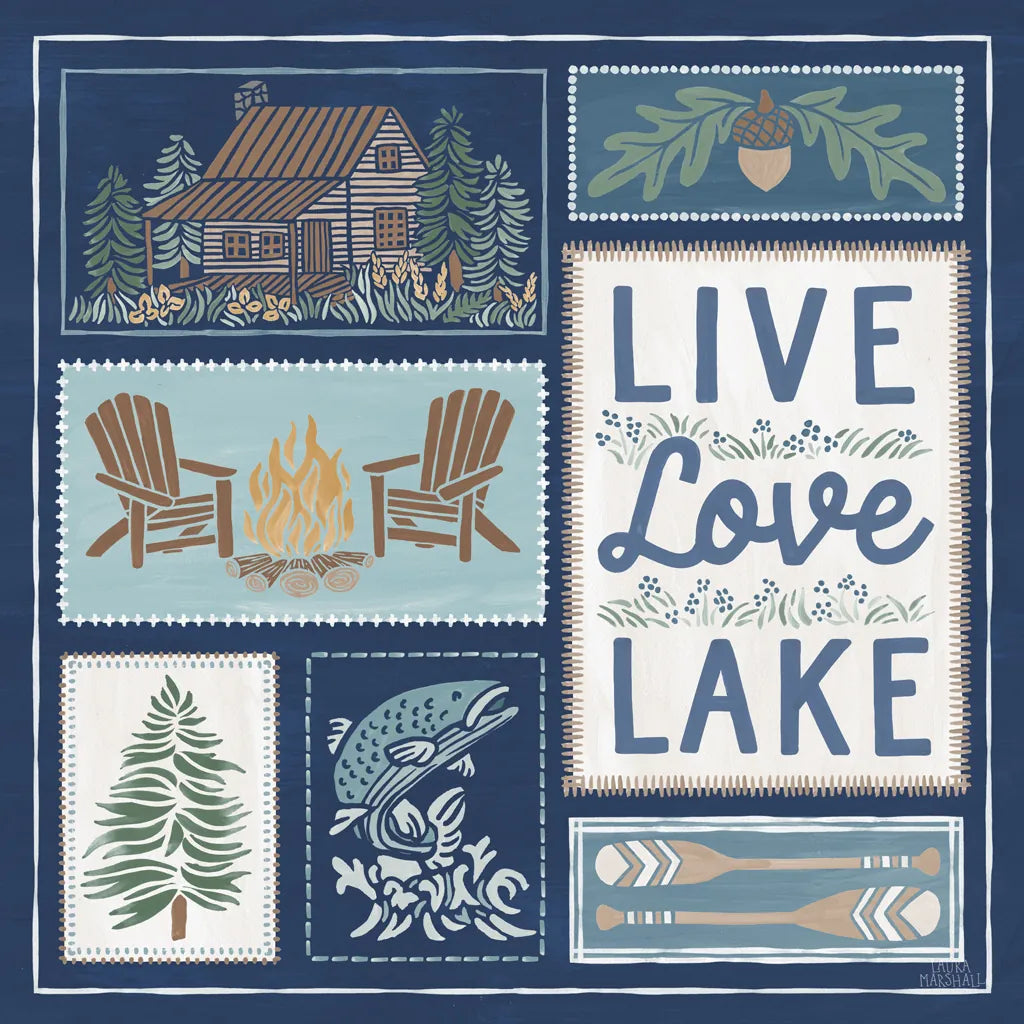 Lakeside Days VIII Blue by Laura Marshall. SKU 84702a. Archival Giclee Fine art print for wall decor.