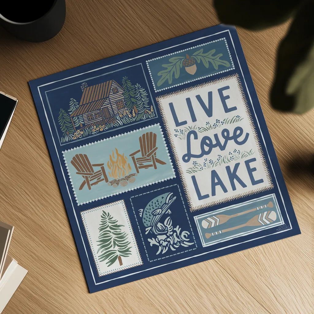 Lakeside Days VIII Blue by Laura Marshall. Shown as a detailed flat fine art print, highlighting archival giclee quality. Available as an archival giclee rolled canvas, fine art paper, or poster print. SKU 84702a.