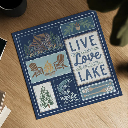 Lakeside Days VIII Blue by Laura Marshall. Shown as a detailed flat fine art print, highlighting archival giclee quality. Available as an archival giclee rolled canvas, fine art paper, or poster print. SKU 84702a.