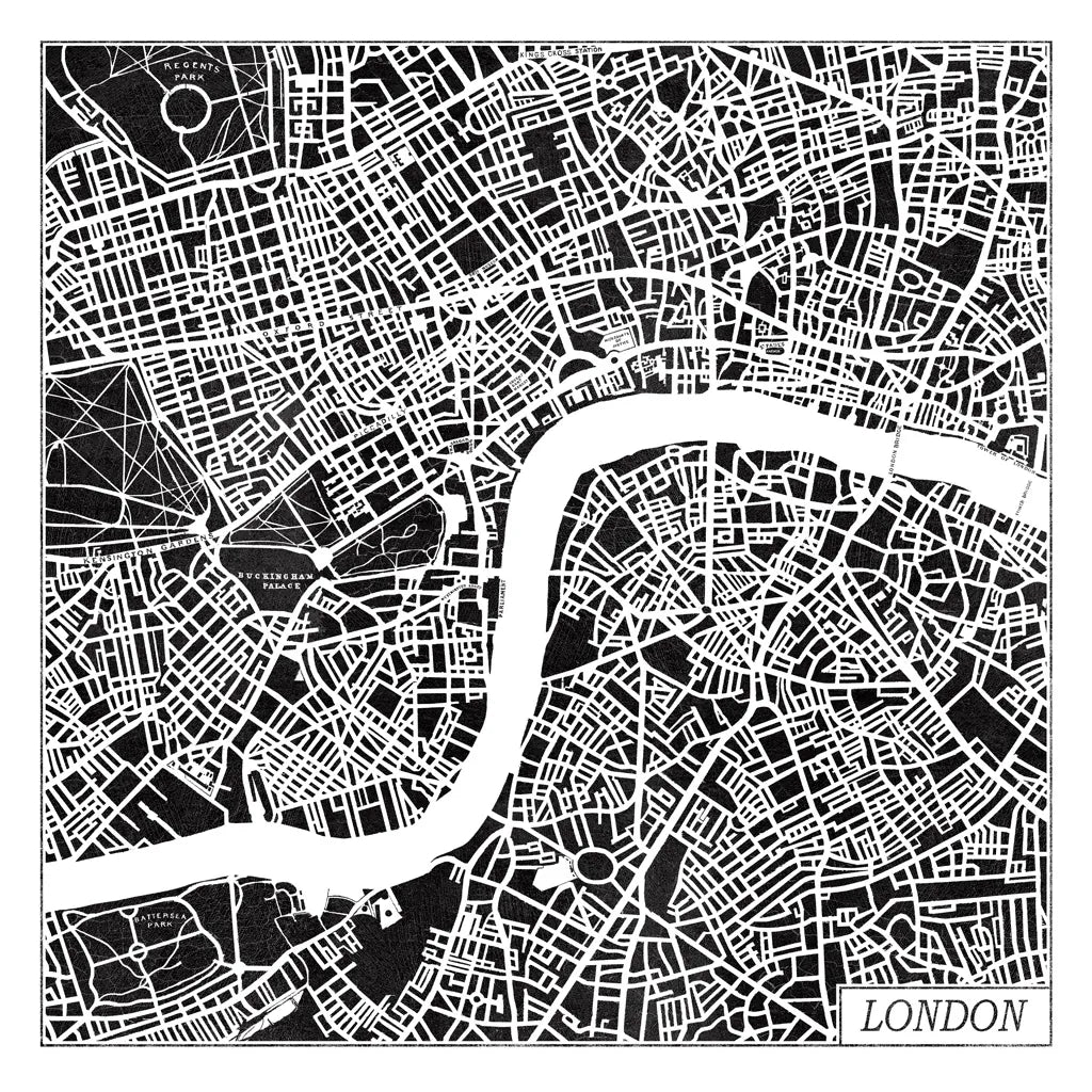 London Map Black by Laura Marshall. SKU 60392a. Archival Giclee Fine art print for wall decor.
