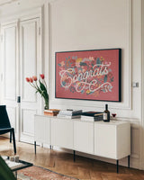 Love Letters I v2 by Laura Marshall. shown as a framed stretched canvas in a living room above a console. Available as a archival giclee rolled canvas, fine art paper, or poster print. SKU 78011i.