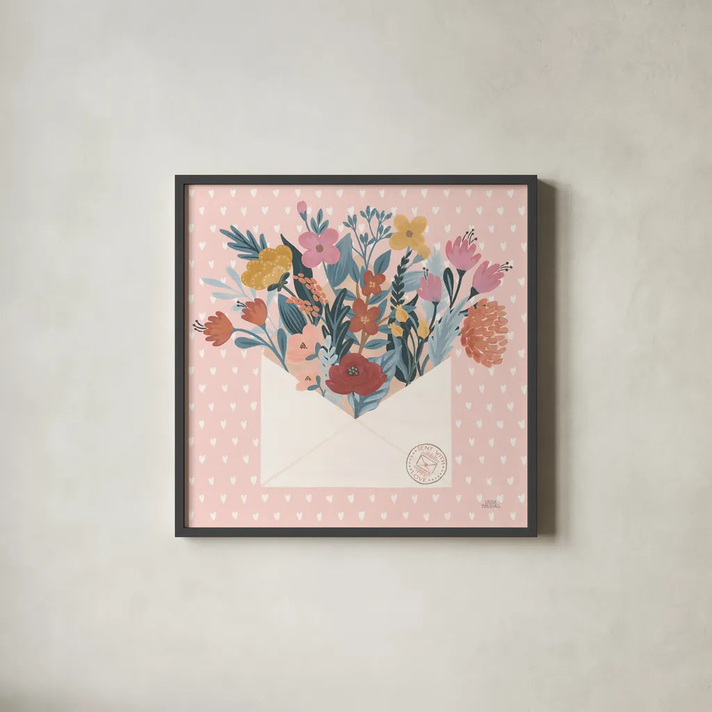 Love Letters III No Words by Laura Marshall. Shown in a sleek black glass frame for a contemporary gallery look. Available as an archival giclee rolled canvas, fine art paper, or poster print. SKU 61842a.