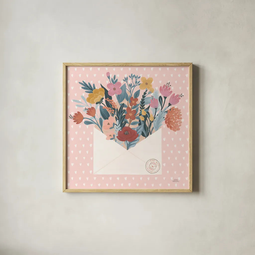 Love Letters III No Words by Laura Marshall. Shown in a natural wood glass frame for a timeless modern aesthetic. Available as an archival giclee rolled canvas, fine art paper, or poster print. SKU 61842a.