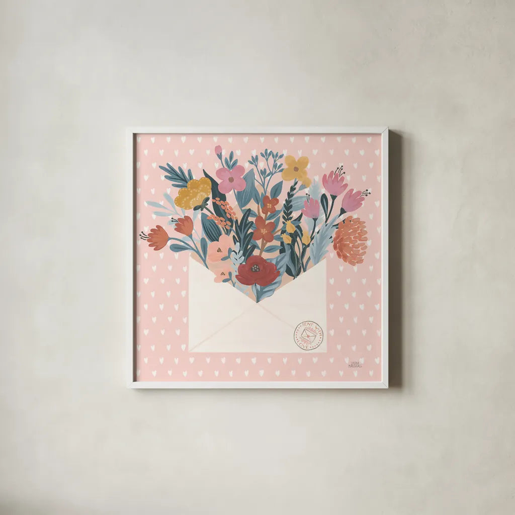 Love Letters III No Words by Laura Marshall. Shown in a crisp white glass frame for a clean and minimalist style. Available as an archival giclee rolled canvas, fine art paper, or poster print. SKU 61842a.