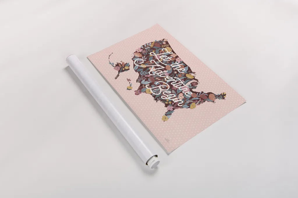 Love Letters Map by Laura Marshall. shown as a rolled paper print. Available as archival giclee rolled canvas, fine art paper, or poster print. SKU 63414i.