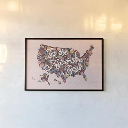 Love Letters Map by Laura Marshall. shown as a paper print in a black flame. Available as a archival giclee rolled canvas, fine art paper, or poster print. SKU 63414i.