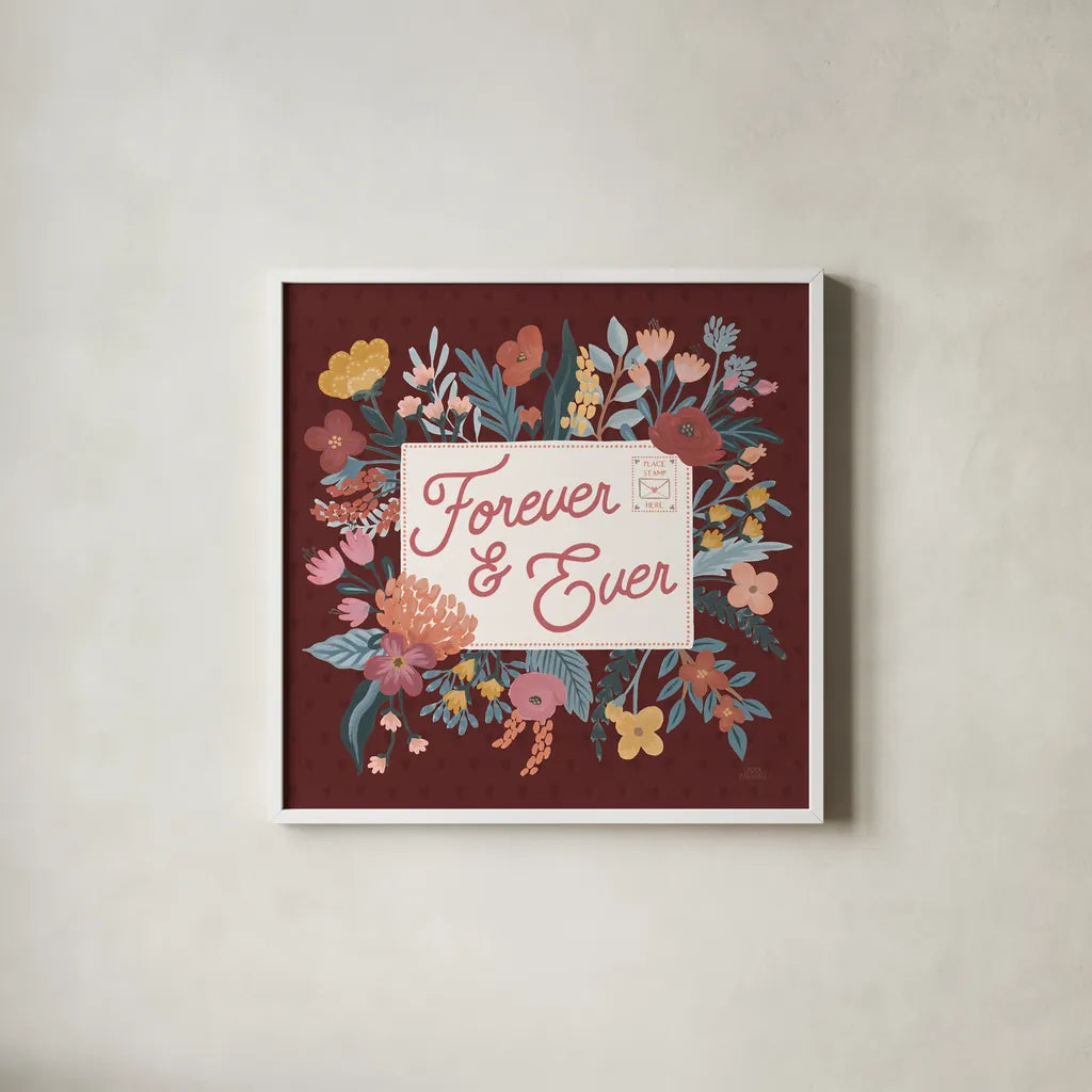 Love Letters V by Laura Marshall. Shown in a crisp white glass frame for a clean and minimalist style. Available as an archival giclee rolled canvas, fine art paper, or poster print. SKU 61078a.
