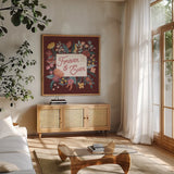 Love Letters V by Laura Marshall. Shown in a natural wood frame in a cozy modern living room. Available as an archival giclee rolled canvas, fine art paper, or poster print. SKU 61078a.