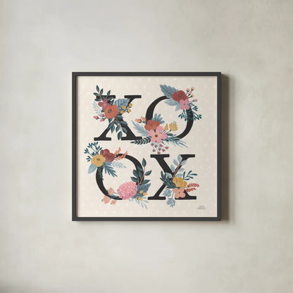 Love Letters VIII Black by Laura Marshall. Shown in a sleek black glass frame for a contemporary gallery look. Available as an archival giclee rolled canvas, fine art paper, or poster print. SKU 70513a.