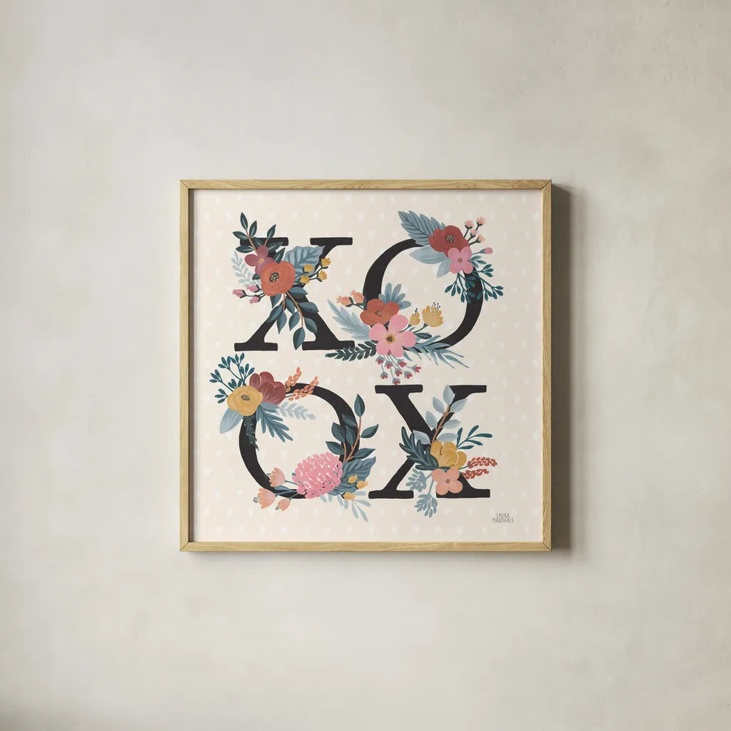 Love Letters VIII Black by Laura Marshall. Shown in a natural wood glass frame for a timeless modern aesthetic. Available as an archival giclee rolled canvas, fine art paper, or poster print. SKU 70513a.
