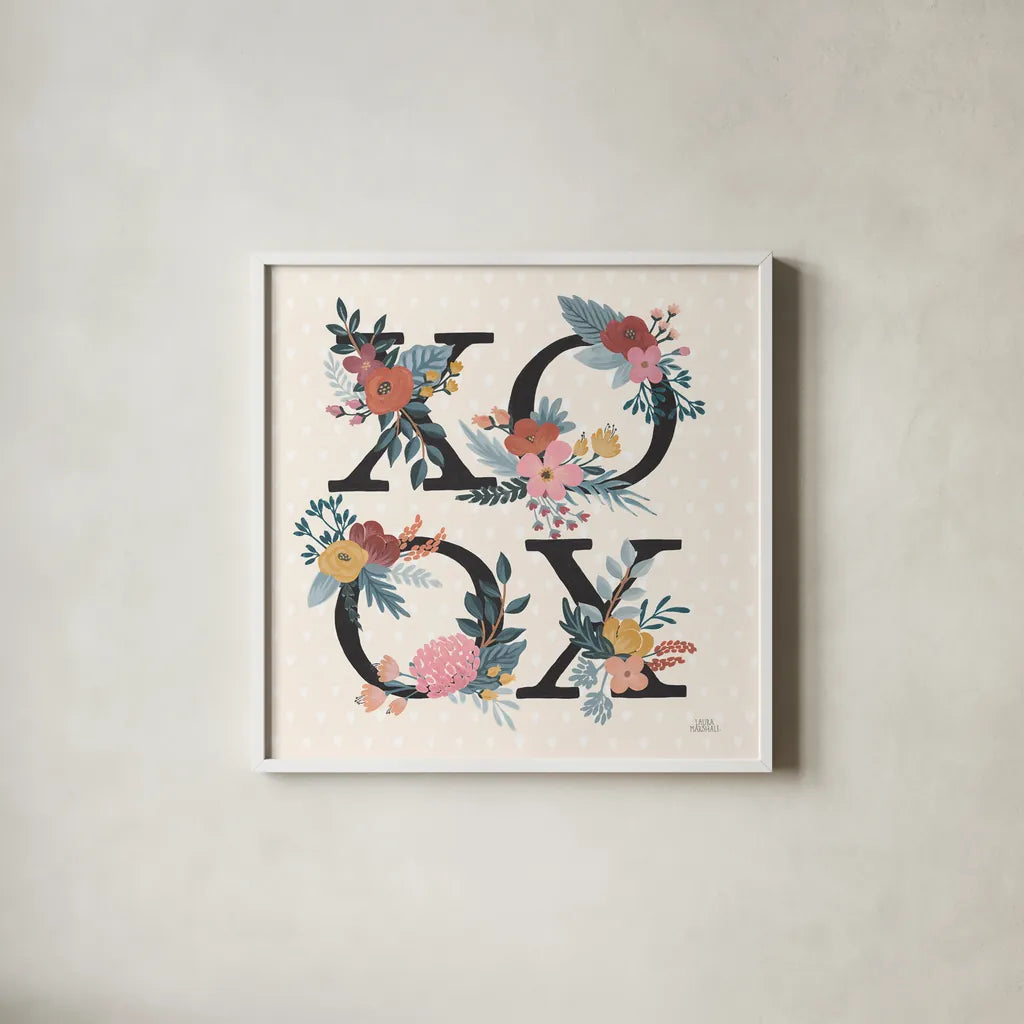 Love Letters VIII Black by Laura Marshall. Shown in a crisp white glass frame for a clean and minimalist style. Available as an archival giclee rolled canvas, fine art paper, or poster print. SKU 70513a.