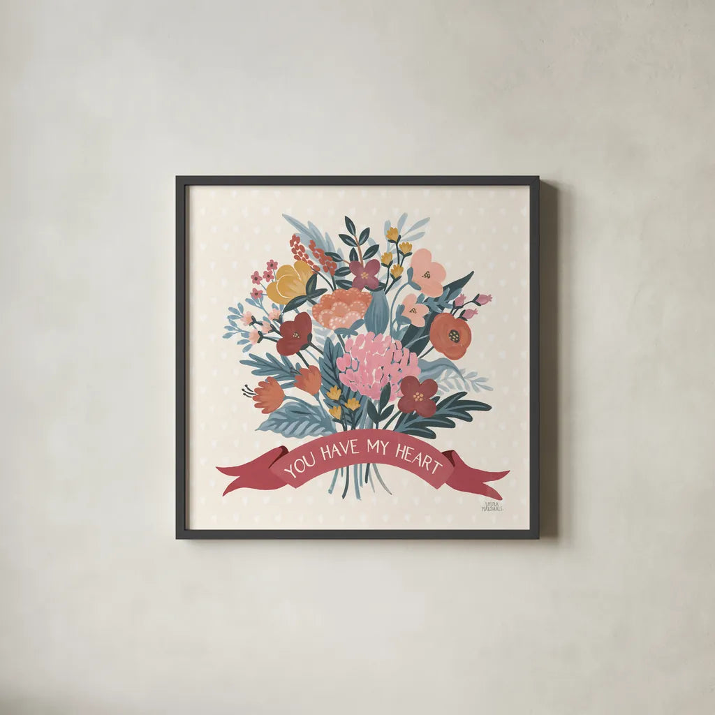 Love Letters XI by Laura Marshall. Shown in a sleek black glass frame for a contemporary gallery look. Available as an archival giclee rolled canvas, fine art paper, or poster print. SKU 61084a.