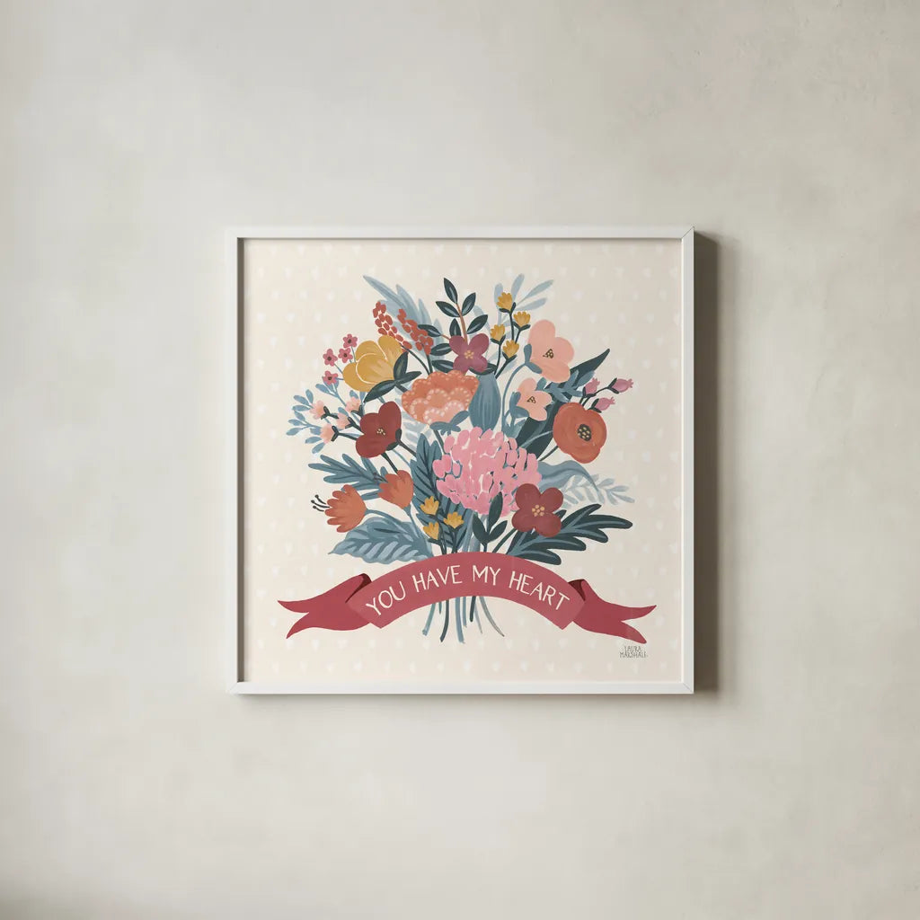 Love Letters XI by Laura Marshall. Shown in a crisp white glass frame for a clean and minimalist style. Available as an archival giclee rolled canvas, fine art paper, or poster print. SKU 61084a.