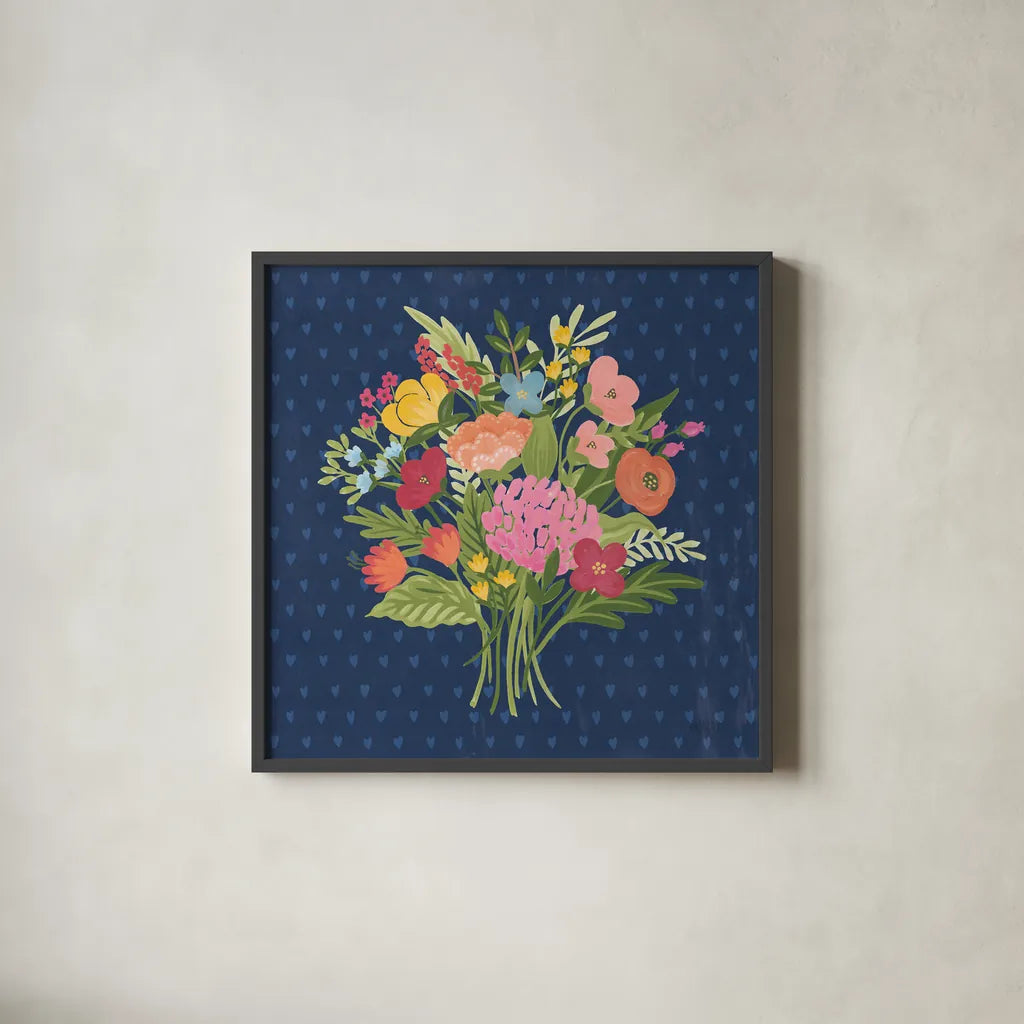 Love Letters XI No Banner Blue by Laura Marshall. Shown in a sleek black glass frame for a contemporary gallery look. Available as an archival giclee rolled canvas, fine art paper, or poster print. SKU 67065a.