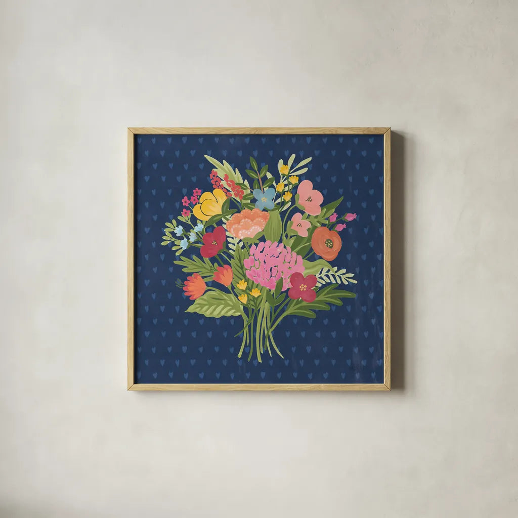 Love Letters XI No Banner Blue by Laura Marshall. Shown in a natural wood glass frame for a timeless modern aesthetic. Available as an archival giclee rolled canvas, fine art paper, or poster print. SKU 67065a.