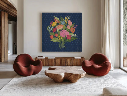 Love Letters XI No Banner Blue by Laura Marshall. Shown as extra-large giant wall art in a modern living room. Available as an archival giclee rolled canvas, fine art paper, or poster print. SKU 67065a.