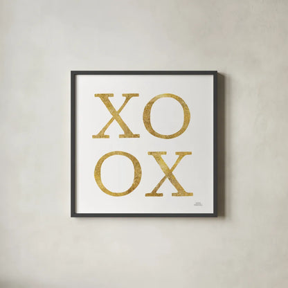 Love Letters XoXo by Laura Marshall. Shown in a sleek black glass frame for a contemporary gallery look. Available as an archival giclee rolled canvas, fine art paper, or poster print. SKU 67433a.