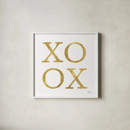 Love Letters XoXo by Laura Marshall. Shown in a crisp white glass frame for a clean and minimalist style. Available as an archival giclee rolled canvas, fine art paper, or poster print. SKU 67433a.