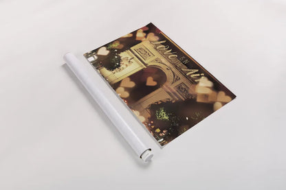 Love is in the Arc de Triomphe v2 by Laura Marshall. shown as a rolled paper print. Available as archival giclee rolled canvas, fine art paper, or poster print. SKU 36980i.