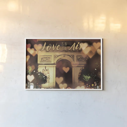 Love is in the Arc de Triomphe v2 by Laura Marshall. shown as a paper print in a white frame. Available as a archival giclee rolled canvas, fine art paper, or poster print. SKU 36980i.