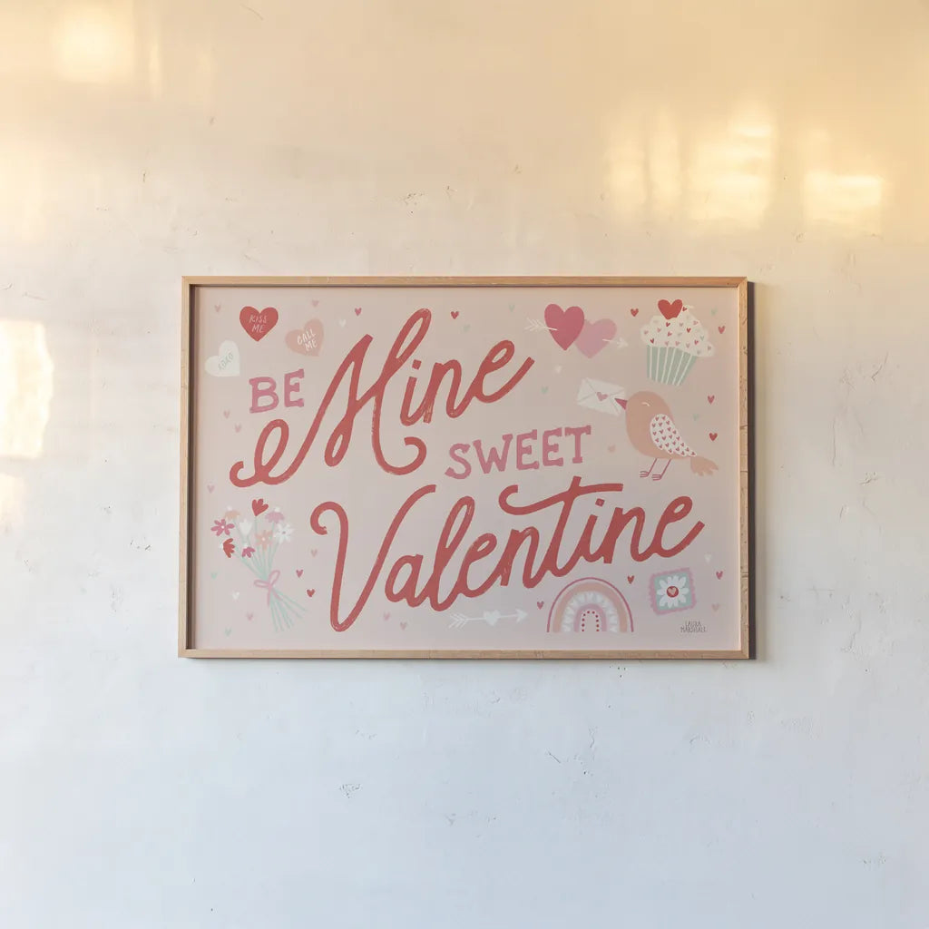 Lovebirds I by Laura Marshall. shown as a paper print in a natural frame. Available as a archival giclee rolled canvas, fine art paper, or poster print. SKU 77441i.