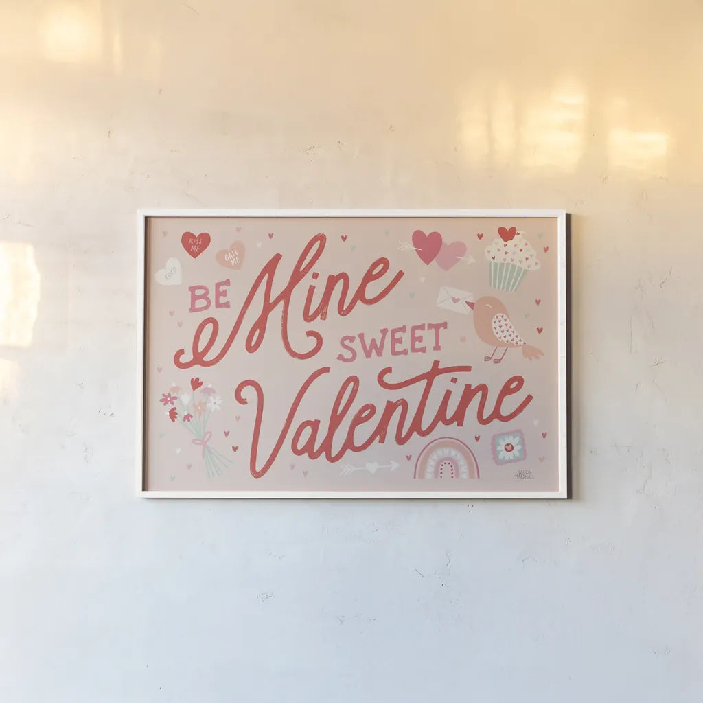 Lovebirds I by Laura Marshall. shown as a paper print in a white frame. Available as a archival giclee rolled canvas, fine art paper, or poster print. SKU 77441i.