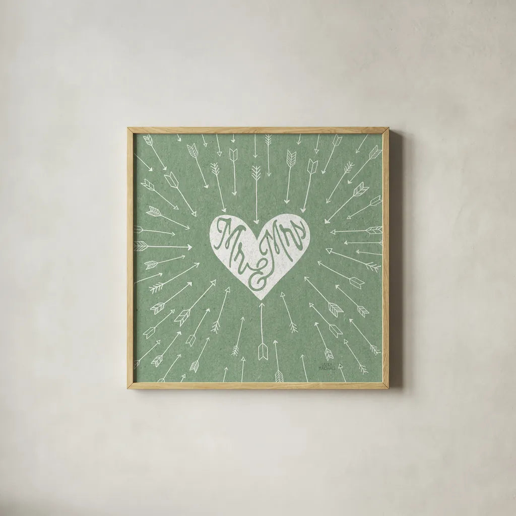 Lovestruck I Sq by Laura Marshall. Shown in a natural wood glass frame for a timeless modern aesthetic. Available as an archival giclee rolled canvas, fine art paper, or poster print. SKU 55627a.