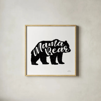Mama Bear by Laura Marshall. Shown in a natural wood glass frame for a timeless modern aesthetic. Available as an archival giclee rolled canvas, fine art paper, or poster print. SKU 45441a.