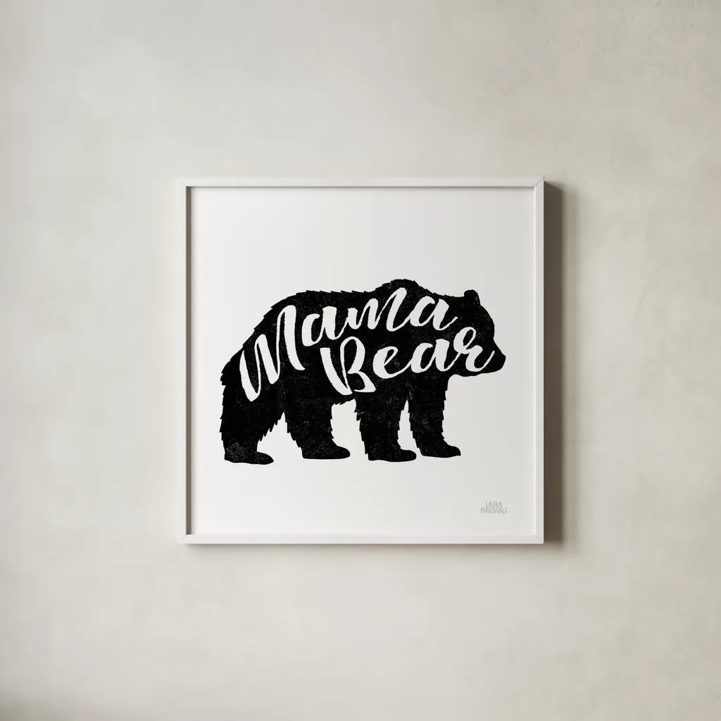 Mama Bear by Laura Marshall. Shown in a crisp white glass frame for a clean and minimalist style. Available as an archival giclee rolled canvas, fine art paper, or poster print. SKU 45441a.