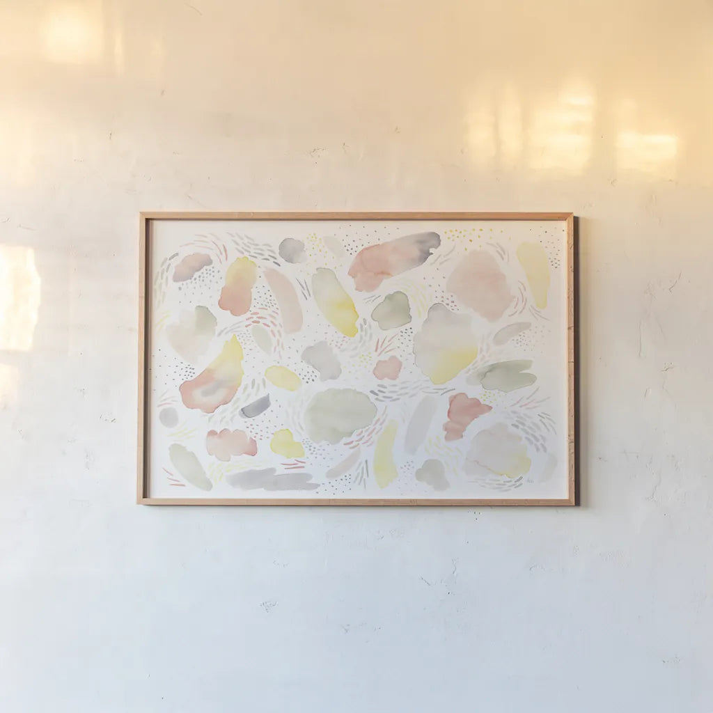 Meadow Breeze I by Laura Marshall. shown as a paper print in a natural frame. Available as a archival giclee rolled canvas, fine art paper, or poster print. SKU 34901i.